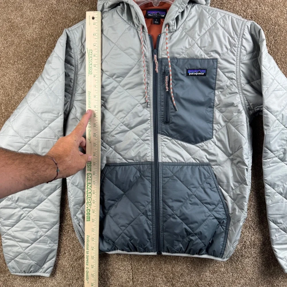 Patagonia Mens Diamond Quilted Bomber Hoody Grey Full Zip Insulated Jacket S